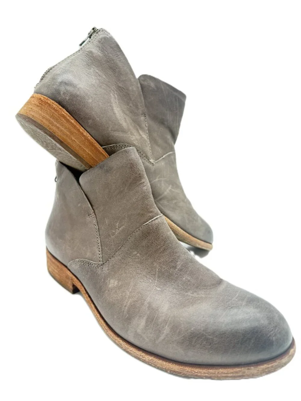 Kork-Ease Gray Leather Ankle Booties 10M Quiet Luxury Boho Minimal 3966